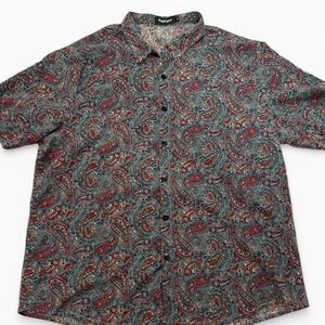VatPave Men's Green Paisley Print Shirt - Multicolor Design XL